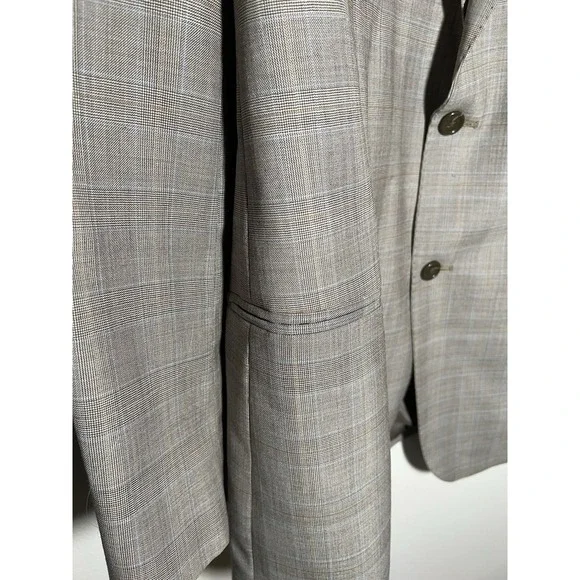 44 L Baroni 100% Wool Men Tan glen Plaid Jacket Light Academic Subtle Luxury - Picture 2 of 10